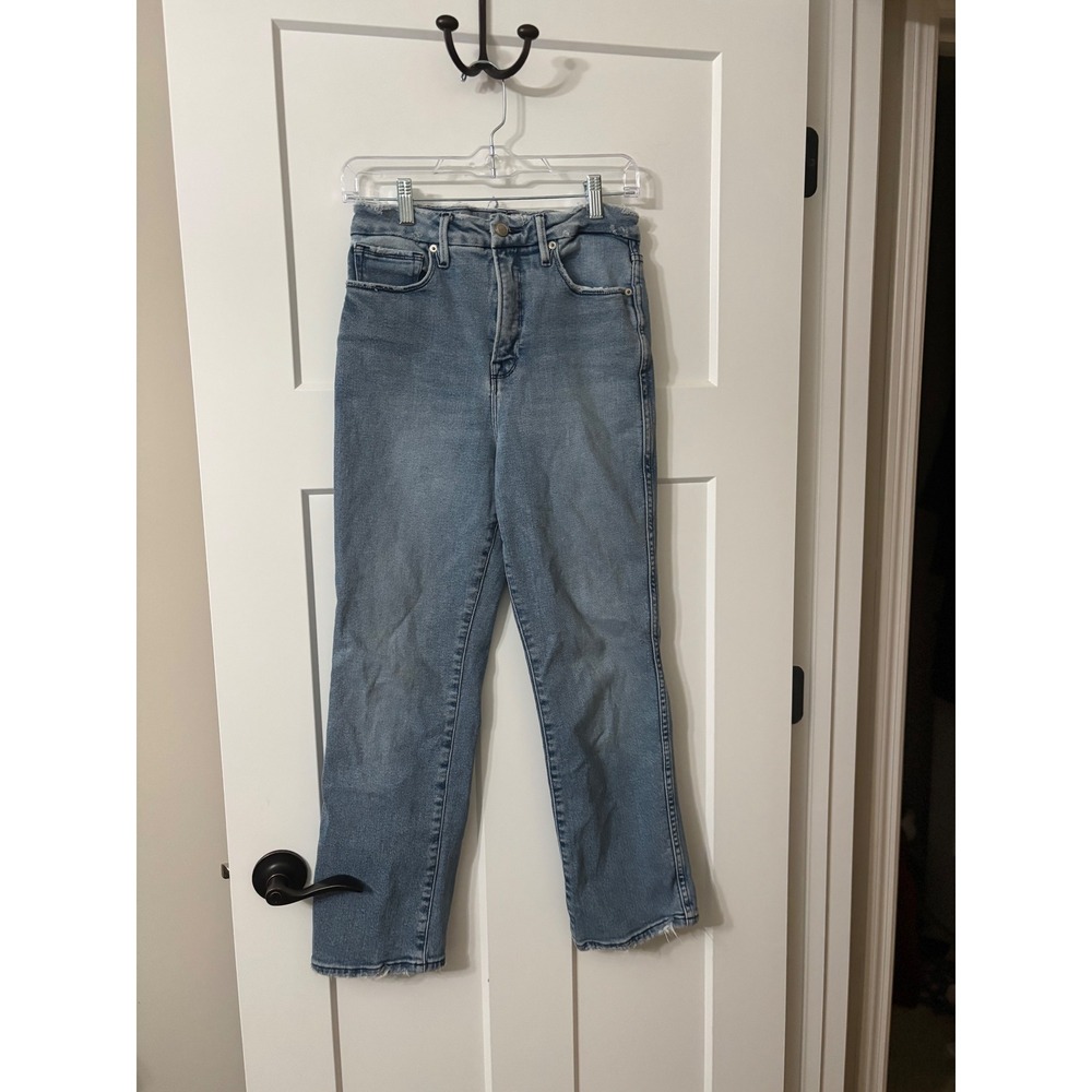 Good American The Good Classic Jeans Light Wash‎ Distressed Frayed Hem Size 6 28